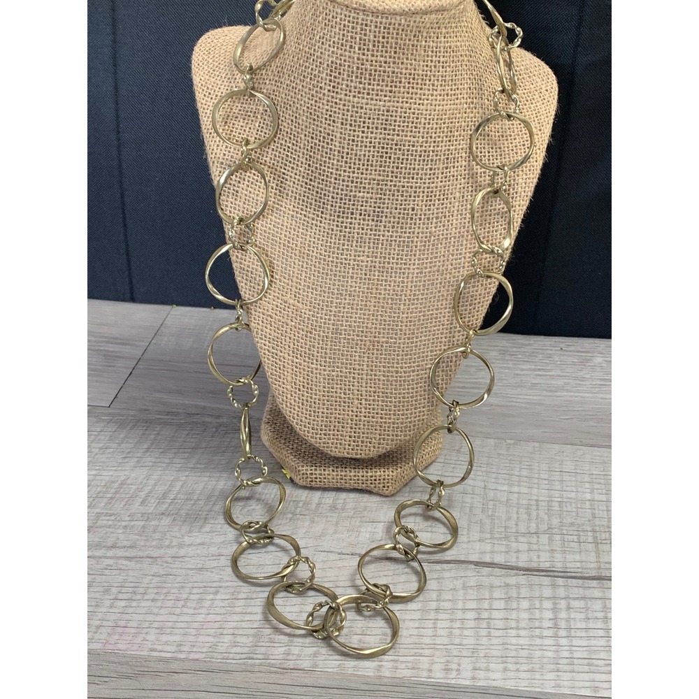 Gold Tone Oversized Open Circle Link Statement Necklace 28 Inch Long